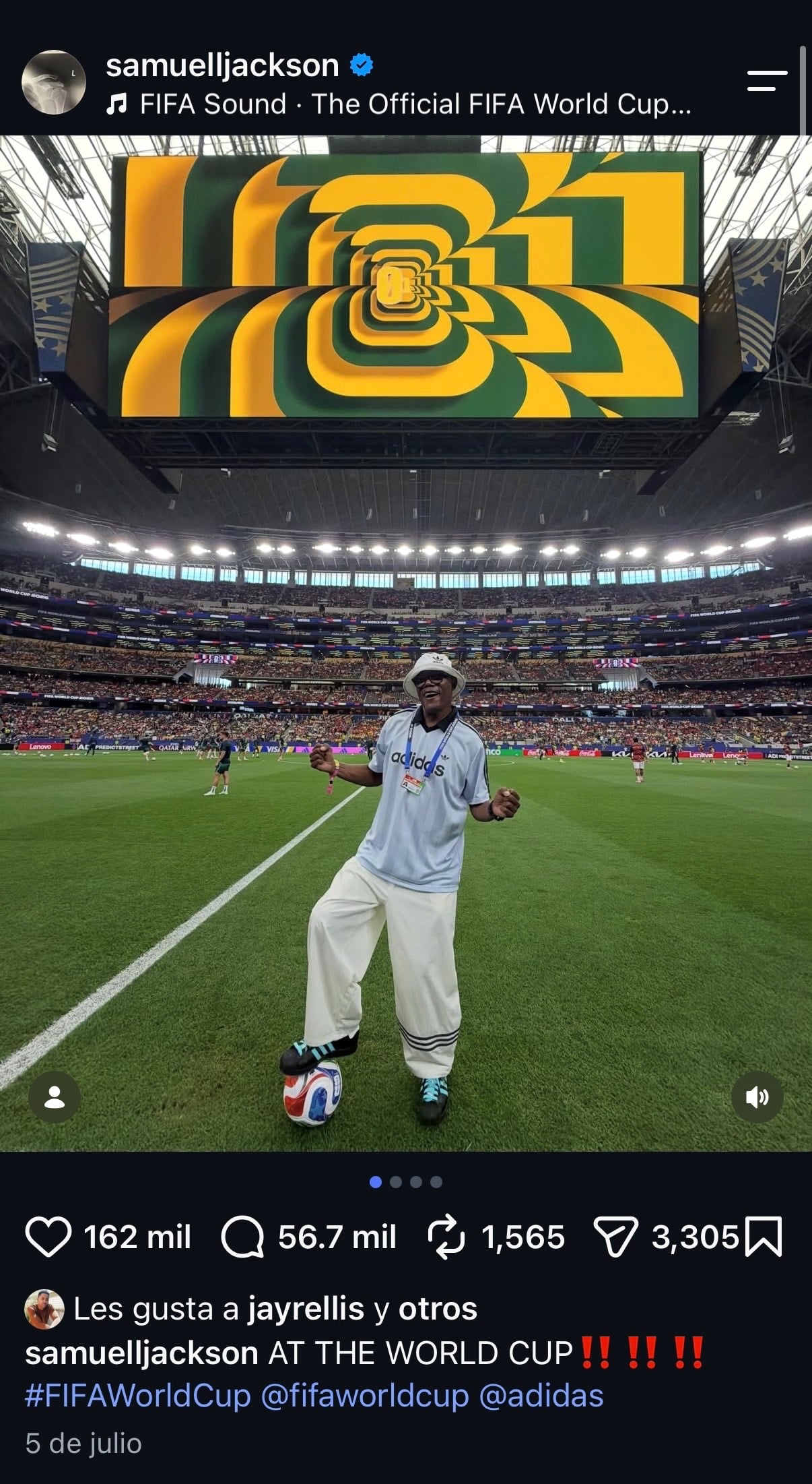 Screenshot of Samuel L. Jackson's Instagram post from the World Cup
