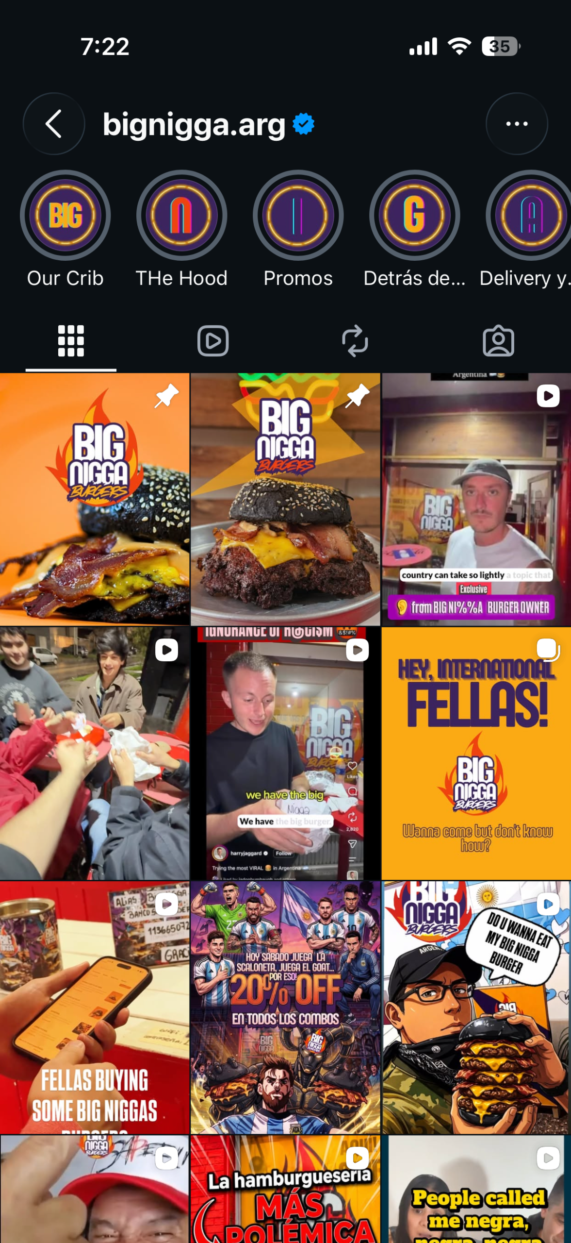 Screenshot of the restaurant's Instagram profile