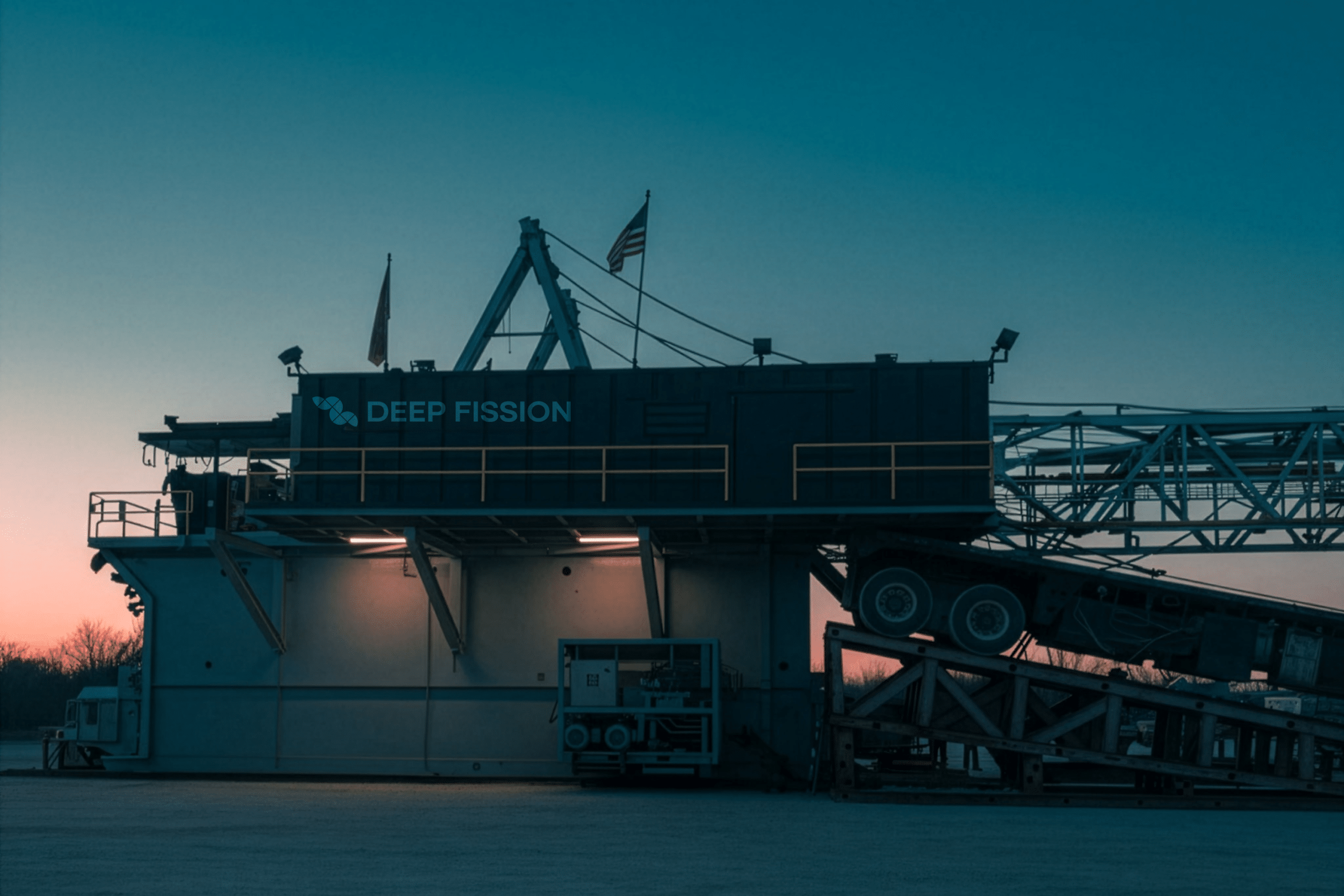 The Deep Fission site structure at dusk.